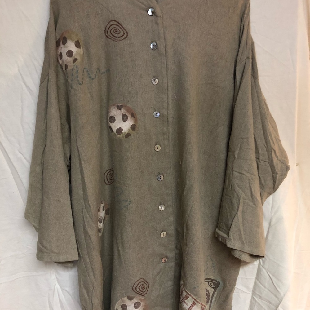 Vintage Blue Fish Raw-silk buttoned jacket